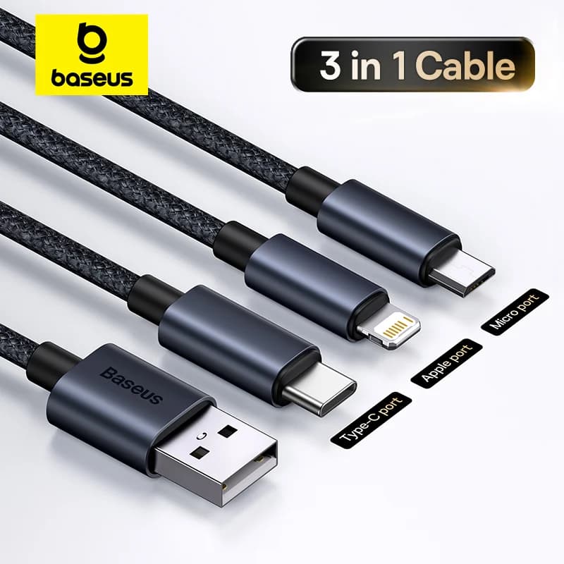 Type-C 및 Micro USB 포함 3-in-1 USB 충전 케이블